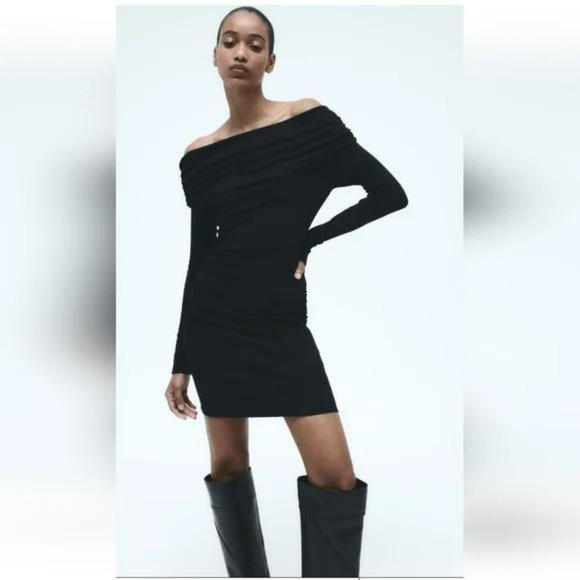 ZARA RUCHED OFF THE SHOULDER DRESS - Picture 1 of 10